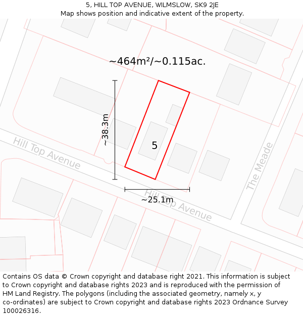 5, HILL TOP AVENUE, WILMSLOW, SK9 2JE: Plot and title map