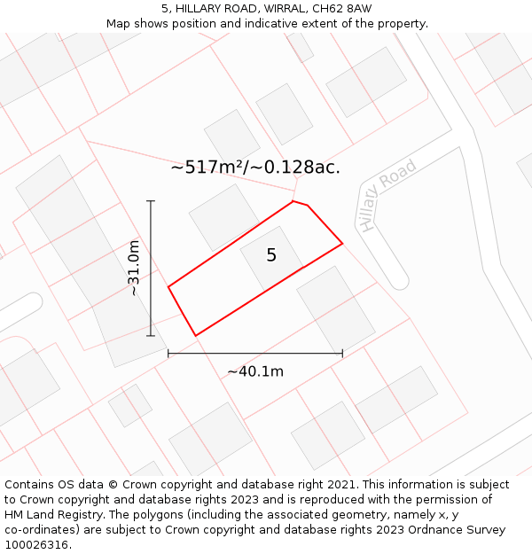 5, HILLARY ROAD, WIRRAL, CH62 8AW: Plot and title map
