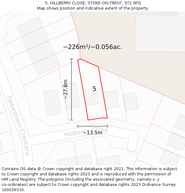 5, HILLBERRY CLOSE, STOKE-ON-TRENT, ST2 9PQ: Plot and title map