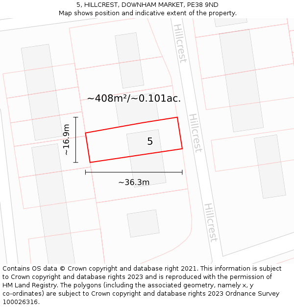 5, HILLCREST, DOWNHAM MARKET, PE38 9ND: Plot and title map