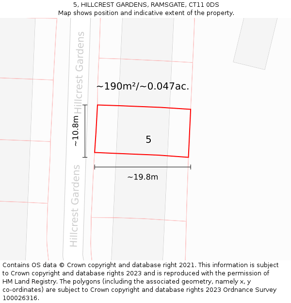 5, HILLCREST GARDENS, RAMSGATE, CT11 0DS: Plot and title map