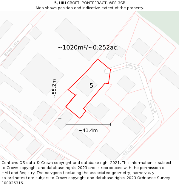 5, HILLCROFT, PONTEFRACT, WF8 3SR: Plot and title map