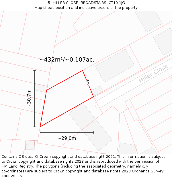 5, HILLER CLOSE, BROADSTAIRS, CT10 1JG: Plot and title map
