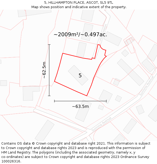 5, HILLHAMPTON PLACE, ASCOT, SL5 9TL: Plot and title map