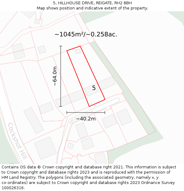 5, HILLHOUSE DRIVE, REIGATE, RH2 8BH: Plot and title map