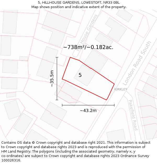 5, HILLHOUSE GARDENS, LOWESTOFT, NR33 0BL: Plot and title map