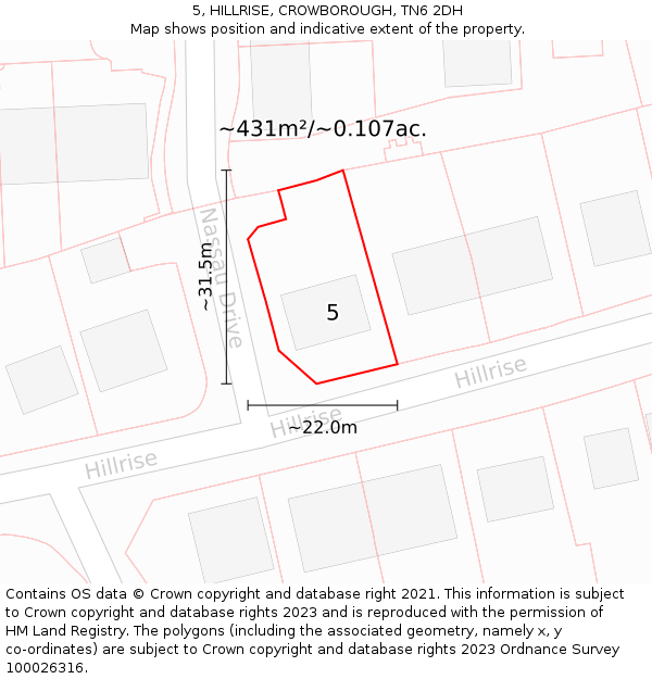 5, HILLRISE, CROWBOROUGH, TN6 2DH: Plot and title map