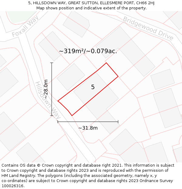 5, HILLSDOWN WAY, GREAT SUTTON, ELLESMERE PORT, CH66 2HJ: Plot and title map