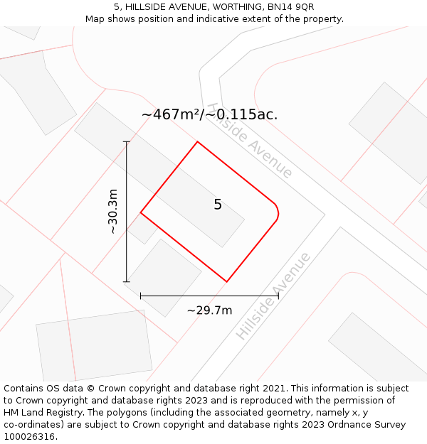 5, HILLSIDE AVENUE, WORTHING, BN14 9QR: Plot and title map