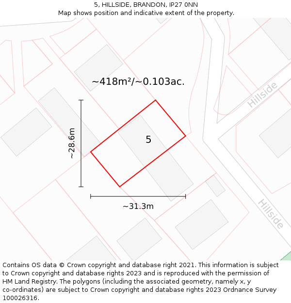 5, HILLSIDE, BRANDON, IP27 0NN: Plot and title map