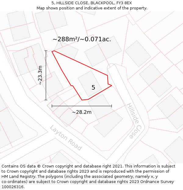 5, HILLSIDE CLOSE, BLACKPOOL, FY3 8EX: Plot and title map