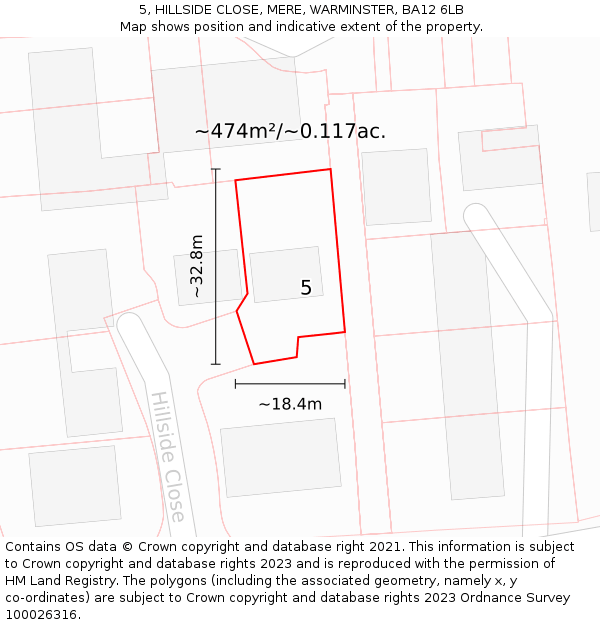 5, HILLSIDE CLOSE, MERE, WARMINSTER, BA12 6LB: Plot and title map
