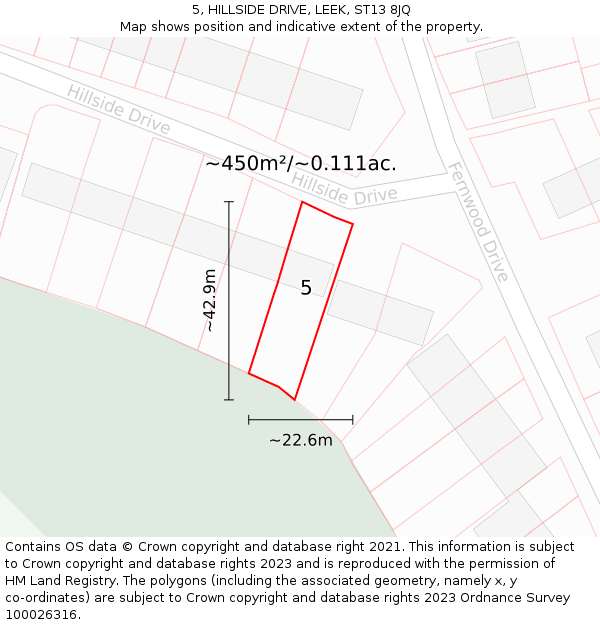 5, HILLSIDE DRIVE, LEEK, ST13 8JQ: Plot and title map