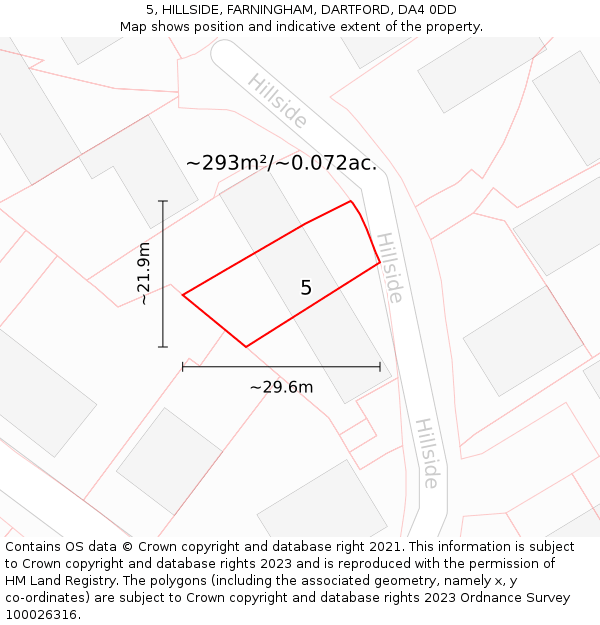 5, HILLSIDE, FARNINGHAM, DARTFORD, DA4 0DD: Plot and title map
