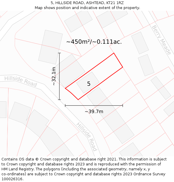 5, HILLSIDE ROAD, ASHTEAD, KT21 1RZ: Plot and title map