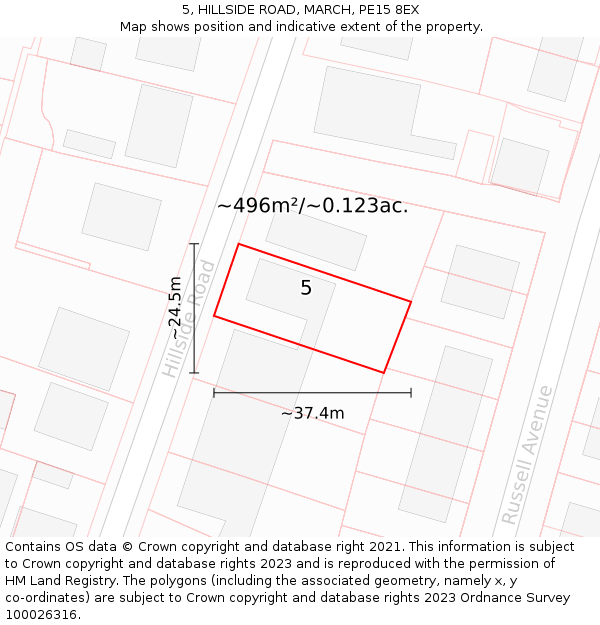 5, HILLSIDE ROAD, MARCH, PE15 8EX: Plot and title map