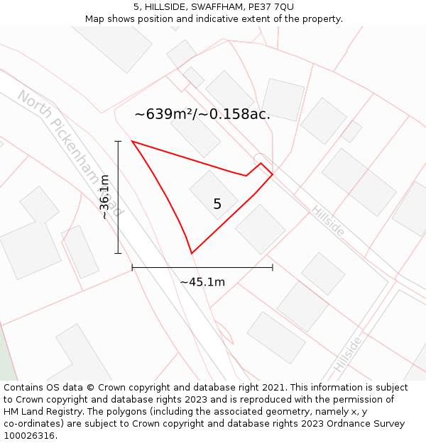 5, HILLSIDE, SWAFFHAM, PE37 7QU: Plot and title map