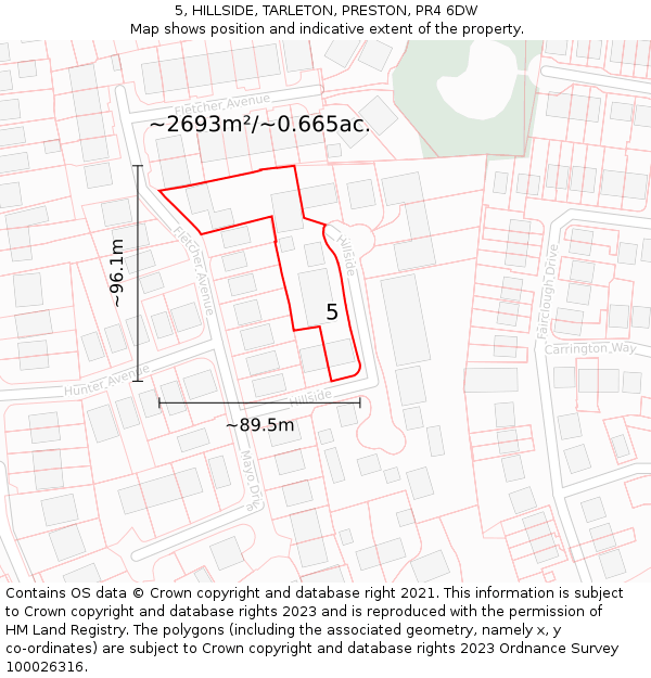 5, HILLSIDE, TARLETON, PRESTON, PR4 6DW: Plot and title map