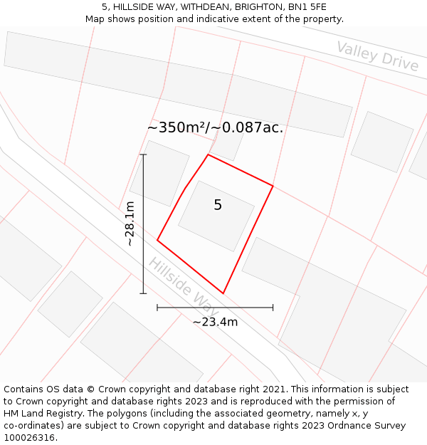 5, HILLSIDE WAY, WITHDEAN, BRIGHTON, BN1 5FE: Plot and title map