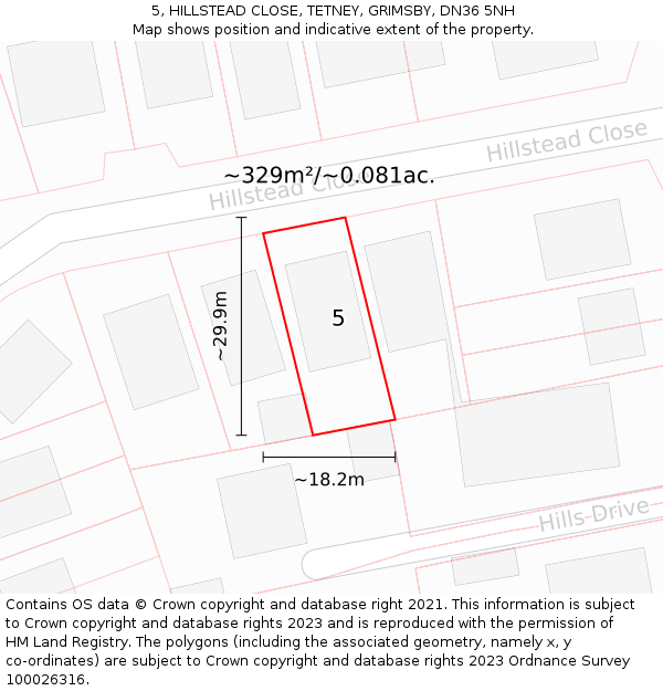 5, HILLSTEAD CLOSE, TETNEY, GRIMSBY, DN36 5NH: Plot and title map