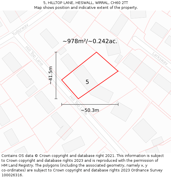 5, HILLTOP LANE, HESWALL, WIRRAL, CH60 2TT: Plot and title map