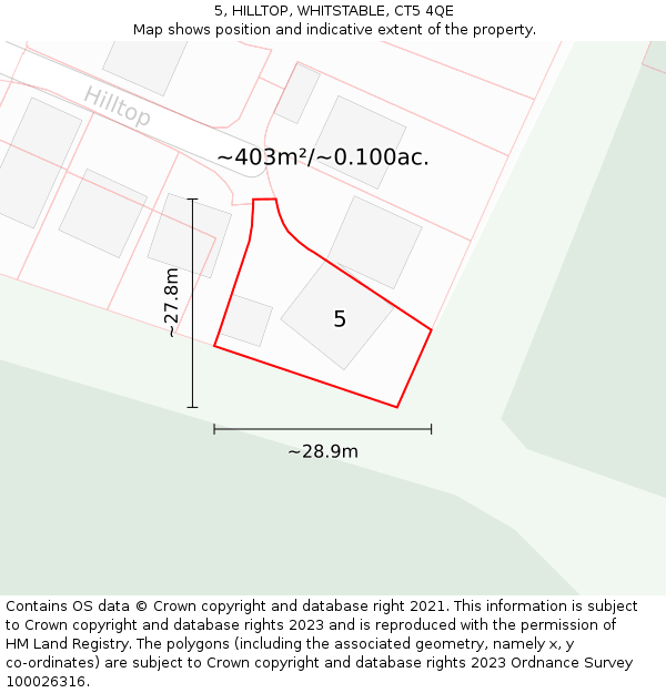 5, HILLTOP, WHITSTABLE, CT5 4QE: Plot and title map