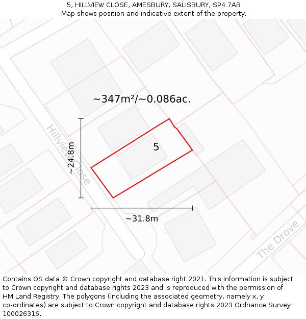5, HILLVIEW CLOSE, AMESBURY, SALISBURY, SP4 7AB: Plot and title map