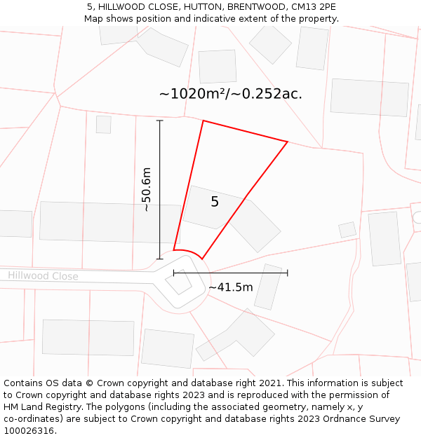 5, HILLWOOD CLOSE, HUTTON, BRENTWOOD, CM13 2PE: Plot and title map