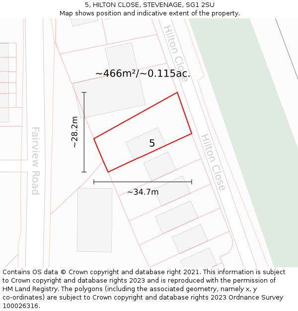 5, HILTON CLOSE, STEVENAGE, SG1 2SU: Plot and title map