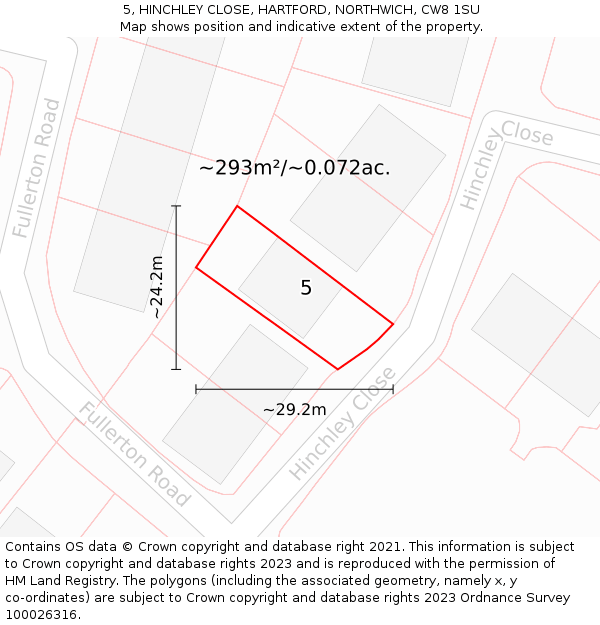 5, HINCHLEY CLOSE, HARTFORD, NORTHWICH, CW8 1SU: Plot and title map
