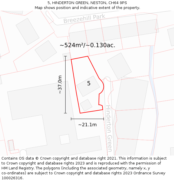 5, HINDERTON GREEN, NESTON, CH64 9PS: Plot and title map