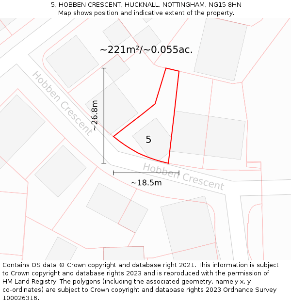 5, HOBBEN CRESCENT, HUCKNALL, NOTTINGHAM, NG15 8HN: Plot and title map