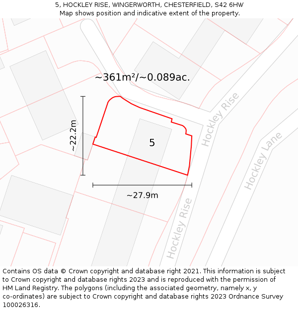 5, HOCKLEY RISE, WINGERWORTH, CHESTERFIELD, S42 6HW: Plot and title map