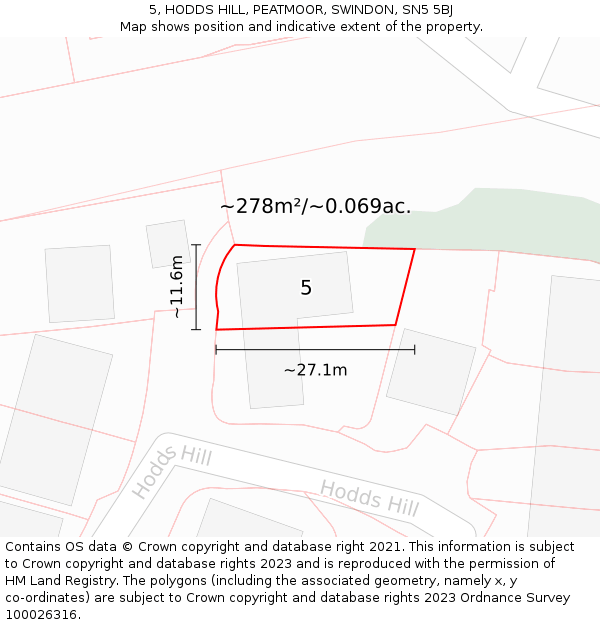 5, HODDS HILL, PEATMOOR, SWINDON, SN5 5BJ: Plot and title map