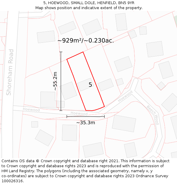 5, HOEWOOD, SMALL DOLE, HENFIELD, BN5 9YR: Plot and title map
