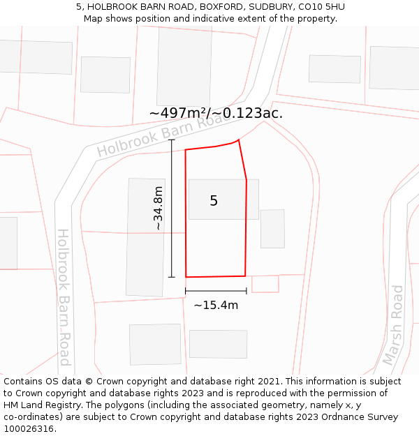 5, HOLBROOK BARN ROAD, BOXFORD, SUDBURY, CO10 5HU: Plot and title map