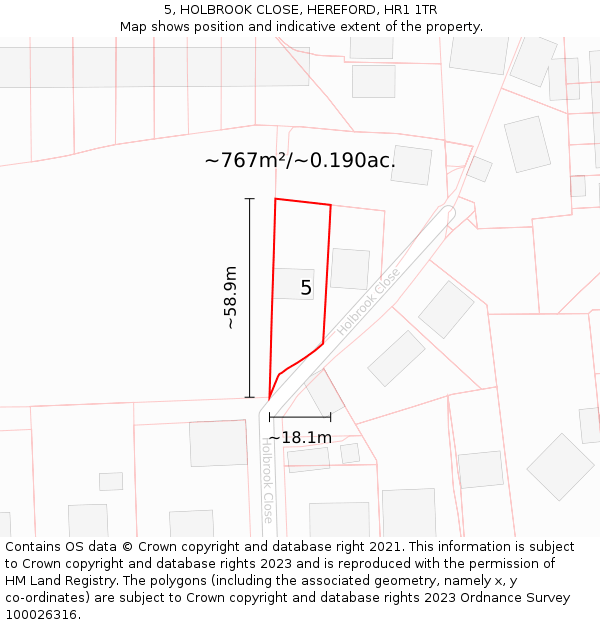 5, HOLBROOK CLOSE, HEREFORD, HR1 1TR: Plot and title map