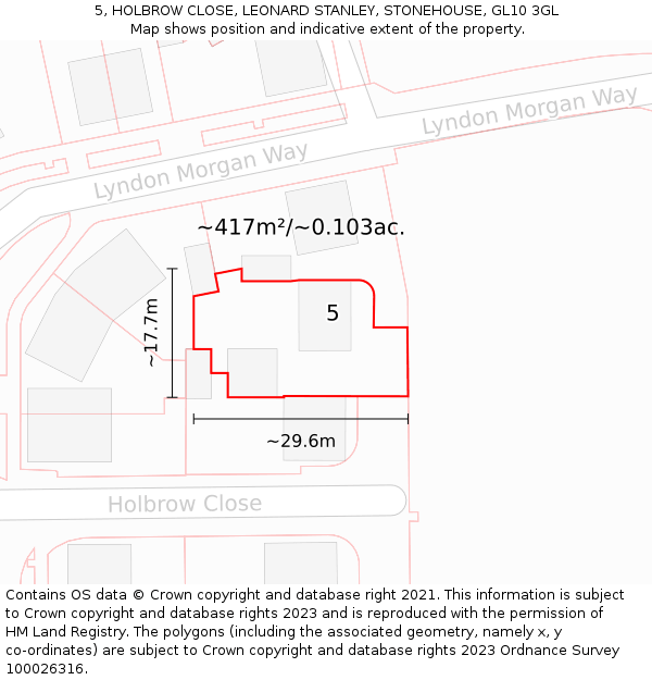 5, HOLBROW CLOSE, LEONARD STANLEY, STONEHOUSE, GL10 3GL: Plot and title map