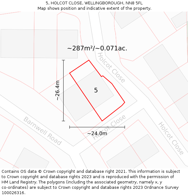 5, HOLCOT CLOSE, WELLINGBOROUGH, NN8 5FL: Plot and title map