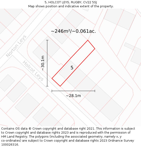 5, HOLCOT LEYS, RUGBY, CV22 5SJ: Plot and title map