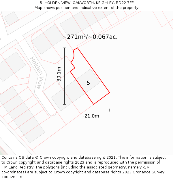 5, HOLDEN VIEW, OAKWORTH, KEIGHLEY, BD22 7EF: Plot and title map
