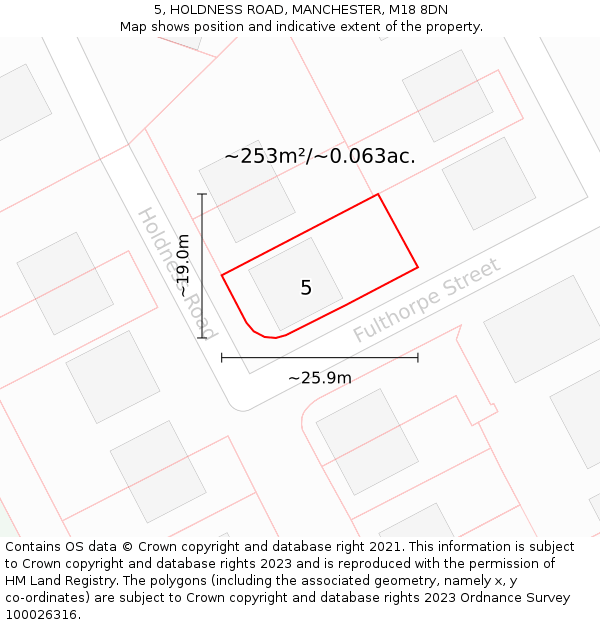 5, HOLDNESS ROAD, MANCHESTER, M18 8DN: Plot and title map