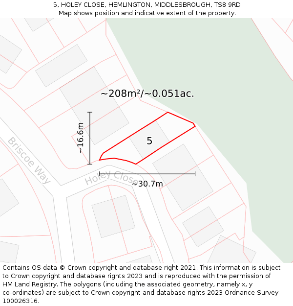 5, HOLEY CLOSE, HEMLINGTON, MIDDLESBROUGH, TS8 9RD: Plot and title map