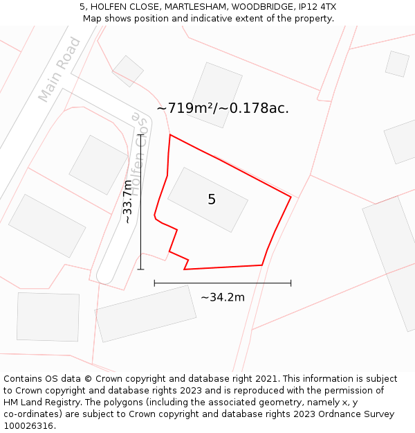 5, HOLFEN CLOSE, MARTLESHAM, WOODBRIDGE, IP12 4TX: Plot and title map