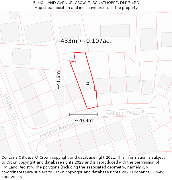 5, HOLLAND AVENUE, CROWLE, SCUNTHORPE, DN17 4BD: Plot and title map