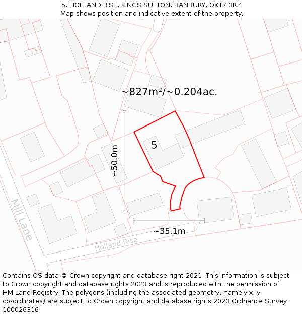 5, HOLLAND RISE, KINGS SUTTON, BANBURY, OX17 3RZ: Plot and title map