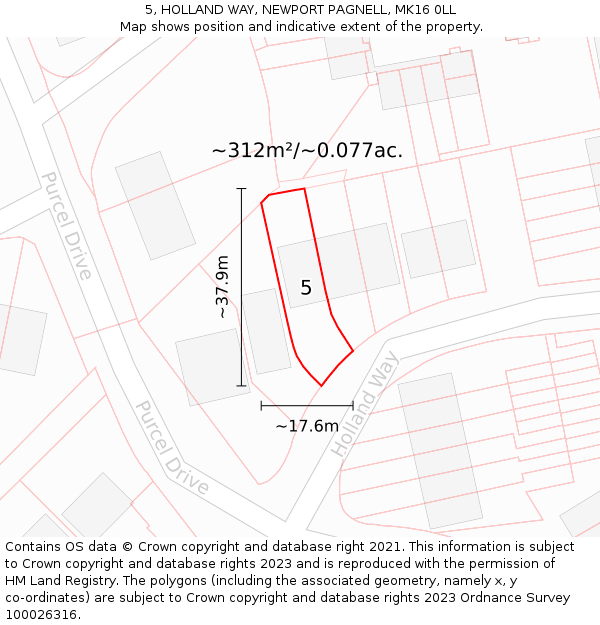 5, HOLLAND WAY, NEWPORT PAGNELL, MK16 0LL: Plot and title map