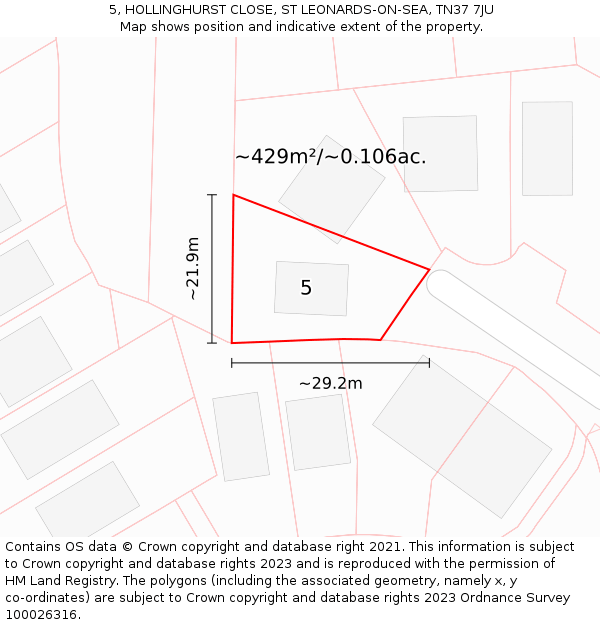 5, HOLLINGHURST CLOSE, ST LEONARDS-ON-SEA, TN37 7JU: Plot and title map