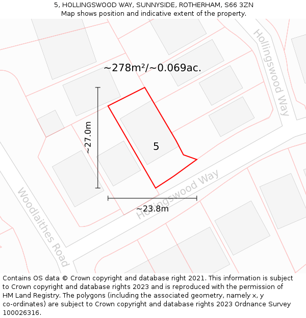 5, HOLLINGSWOOD WAY, SUNNYSIDE, ROTHERHAM, S66 3ZN: Plot and title map