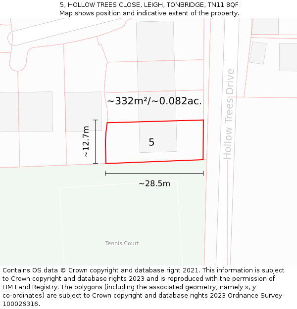5, HOLLOW TREES CLOSE, LEIGH, TONBRIDGE, TN11 8QF: Plot and title map